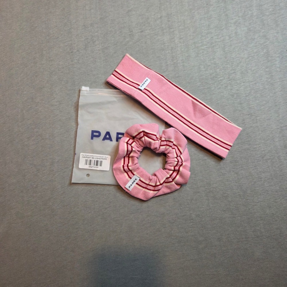 Parke Vday Striped Headband Scrunchie Set Blush Pink Red HAIRSET-BLUSHSTRIPE